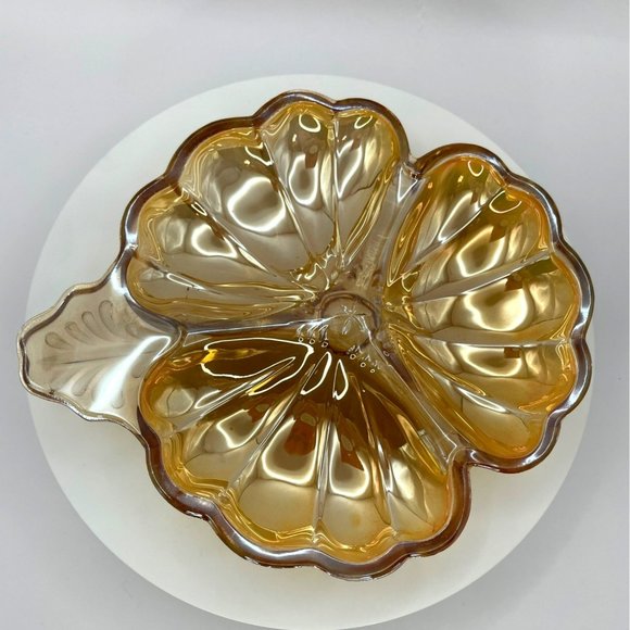 Vintage Jeanette Marigold Carnival Depression Glass Iridescent Doric Candy/Trink - Picture 2 of 9